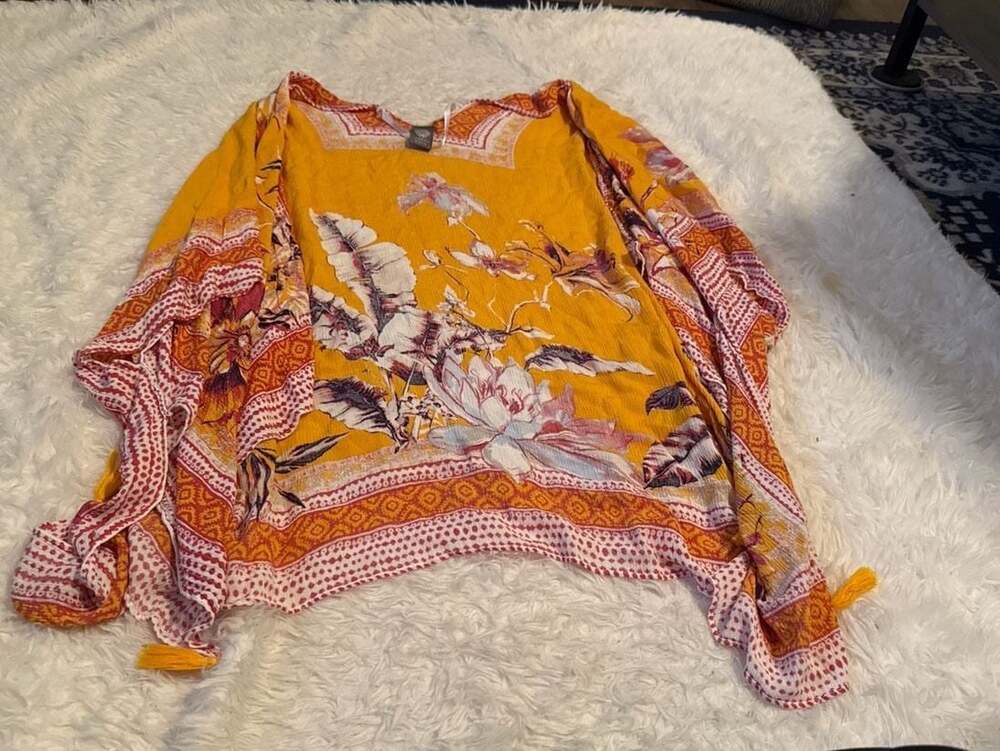 Vince Camuto Orange Floral Tassel Sarong Kaftan Swim Cover Up